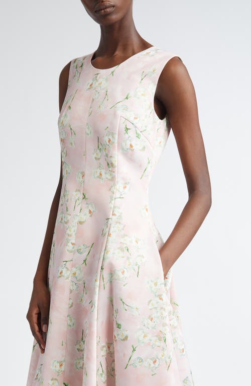 Shop Emilia Wickstead Floral Satin A-line Midi Dress In Little Lillies On Pink