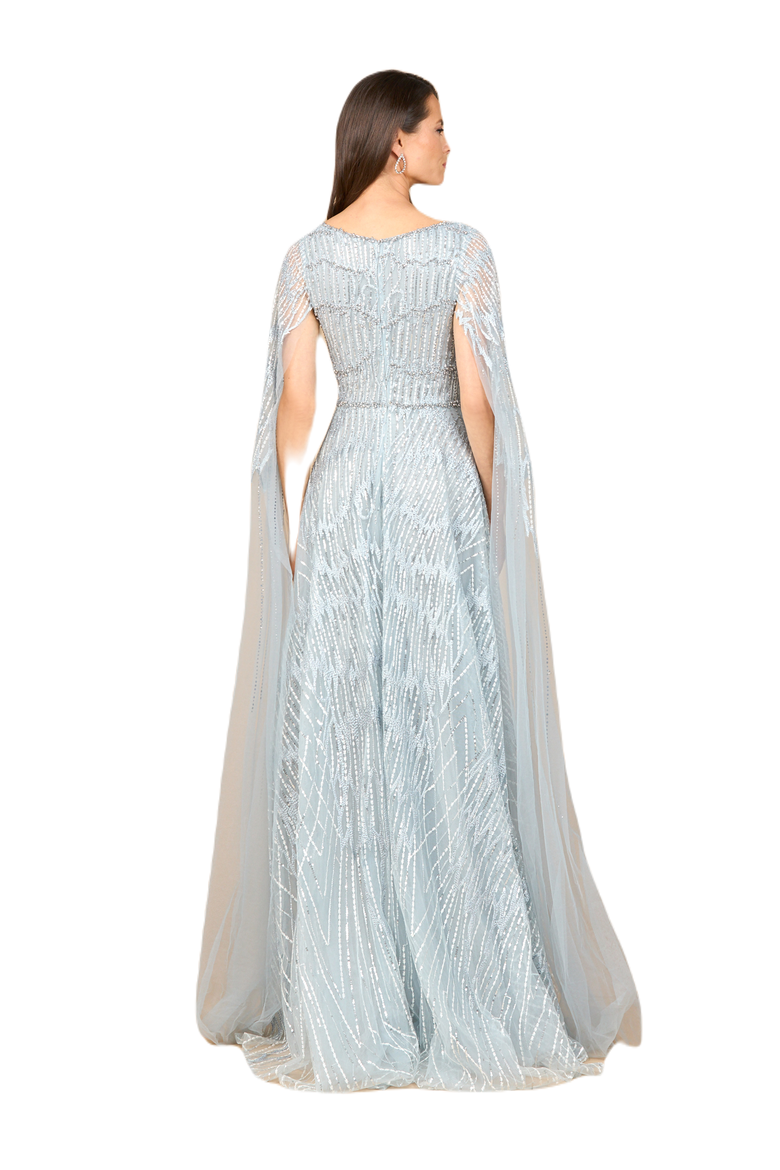 Embellished Gown with Cape Sleeves, Alternate, color, Blue