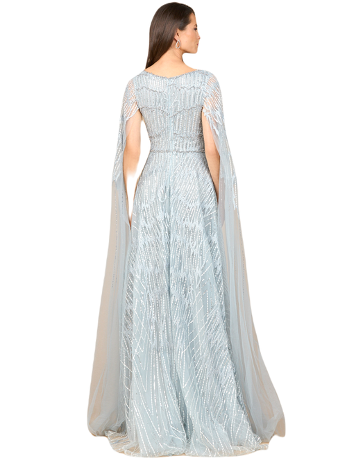 Lara New York Embellished Gown With Cape Sleeves In Blue