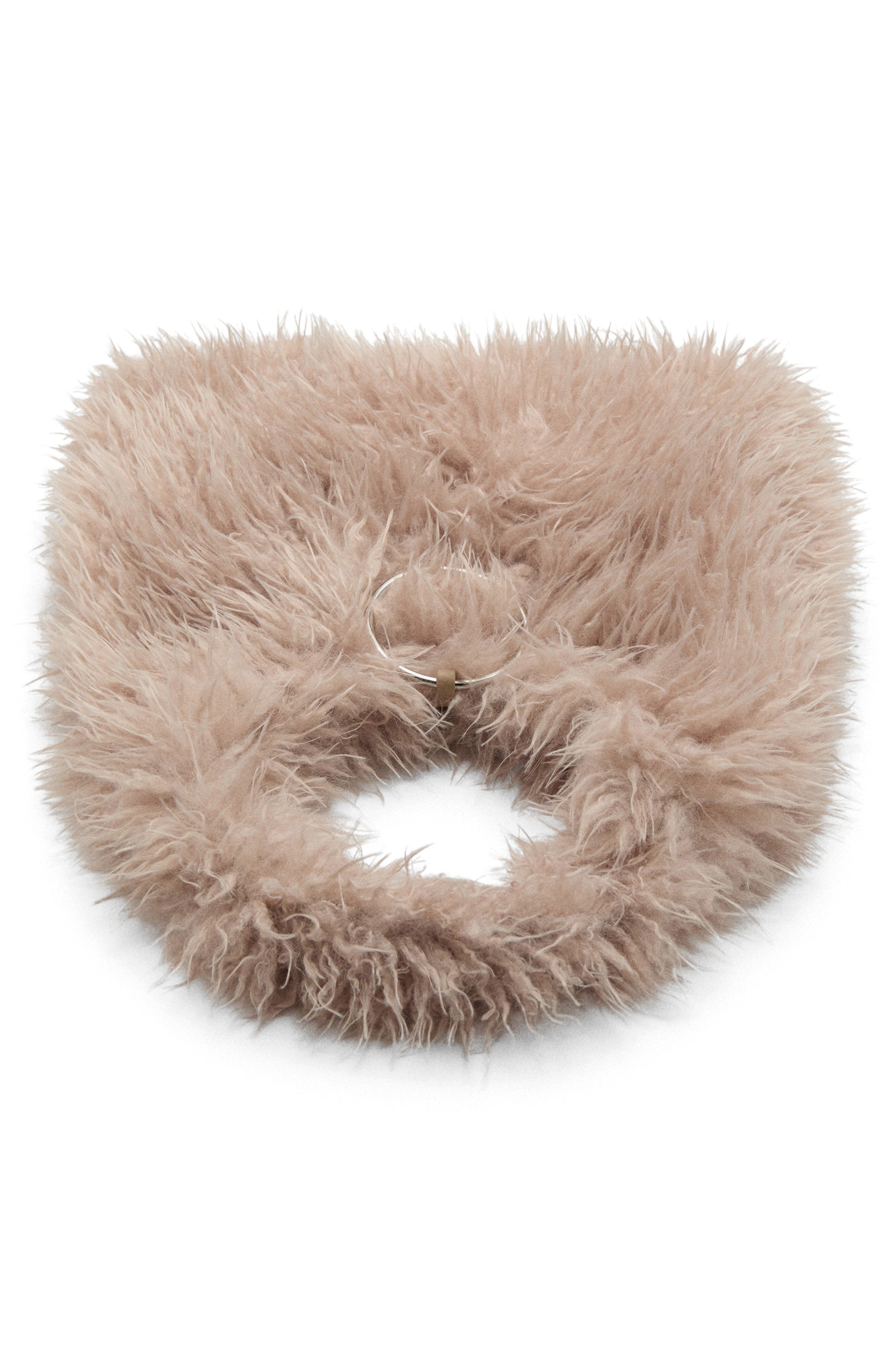 MANGO Faux Fur Hobo Bag, Alternate, color, 