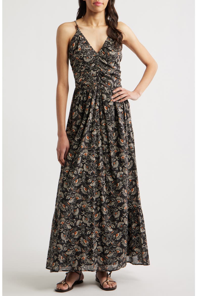 Palm Floral Print A-Line Dress, Main, color, CASSIA