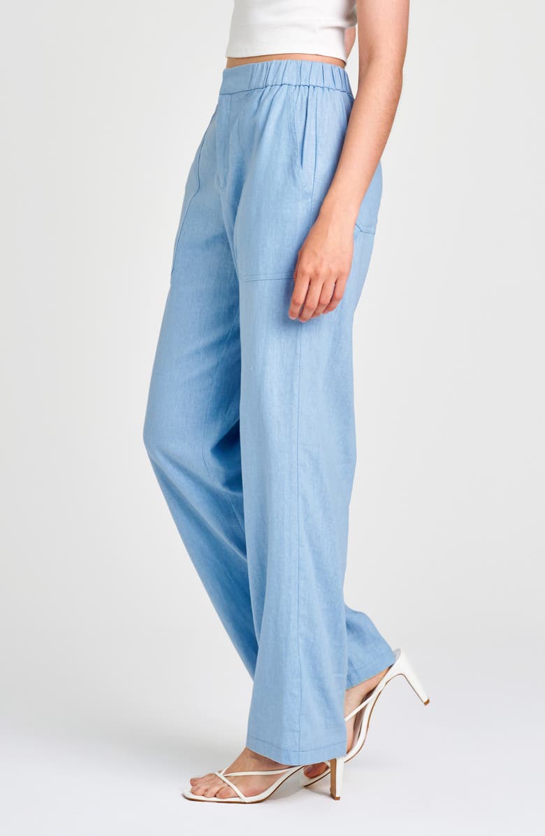 WAYF Daylight Wide Leg Linen Blend Pants, Alternate, color, Dusty Blue