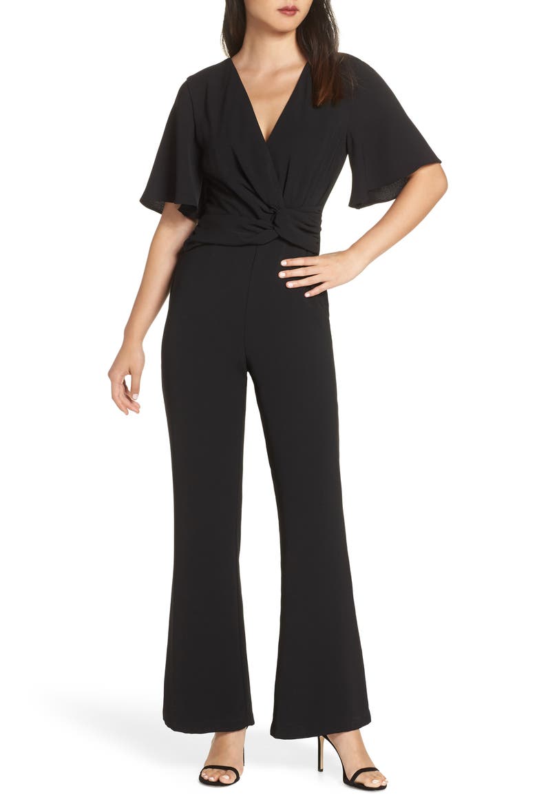 Twist Front Jumpsuit, Main, color, BLACK