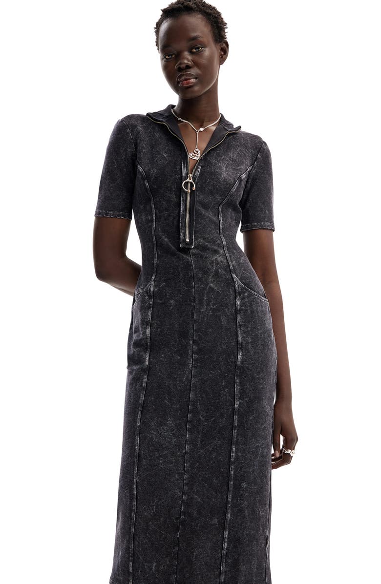 Desigual Gradient Denim Midi Dress, Alternate, color, Black