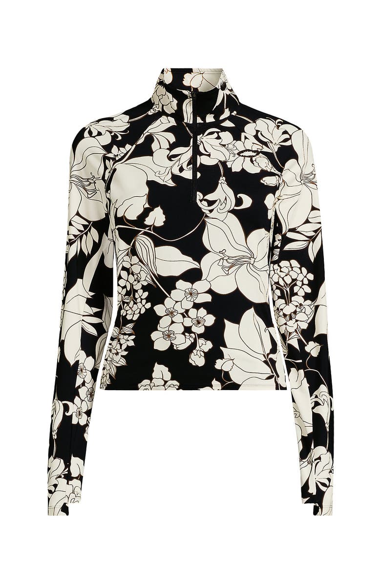 Lands' End Plus Size SunShade UPF 50 Quarter Zip Rash Guard, Alternate, color, Black/Egret Lilies