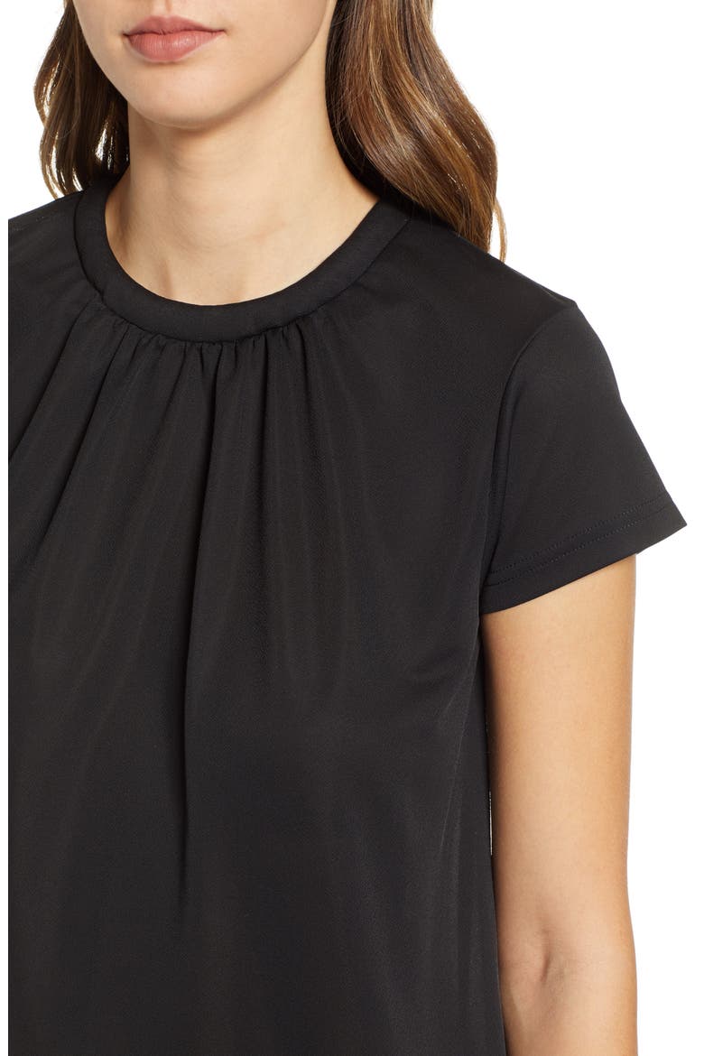 Pleat Front Crepe Top, Alternate, color, BLACK