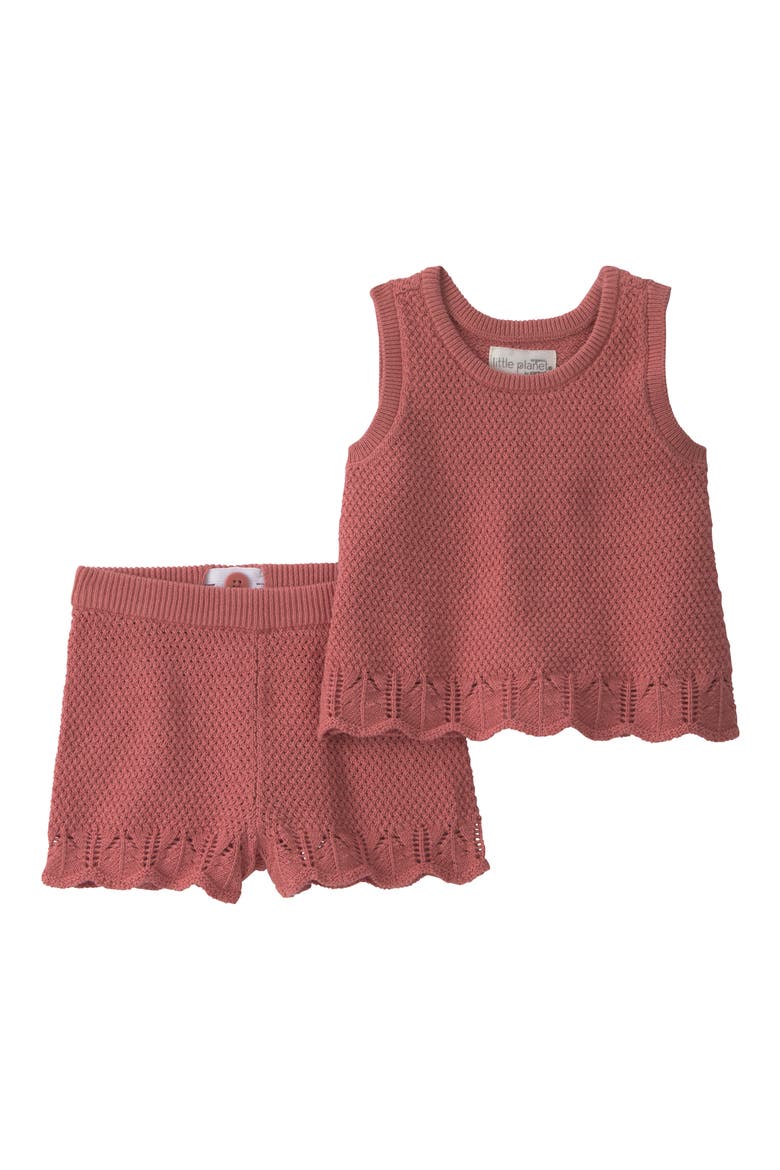 Scalloped Organic Cotton Tank Top & Shorts Set, Main, color, PINK