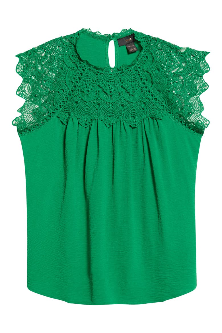 Lace Yoke Flutter Top, Alternate, color, GREEN