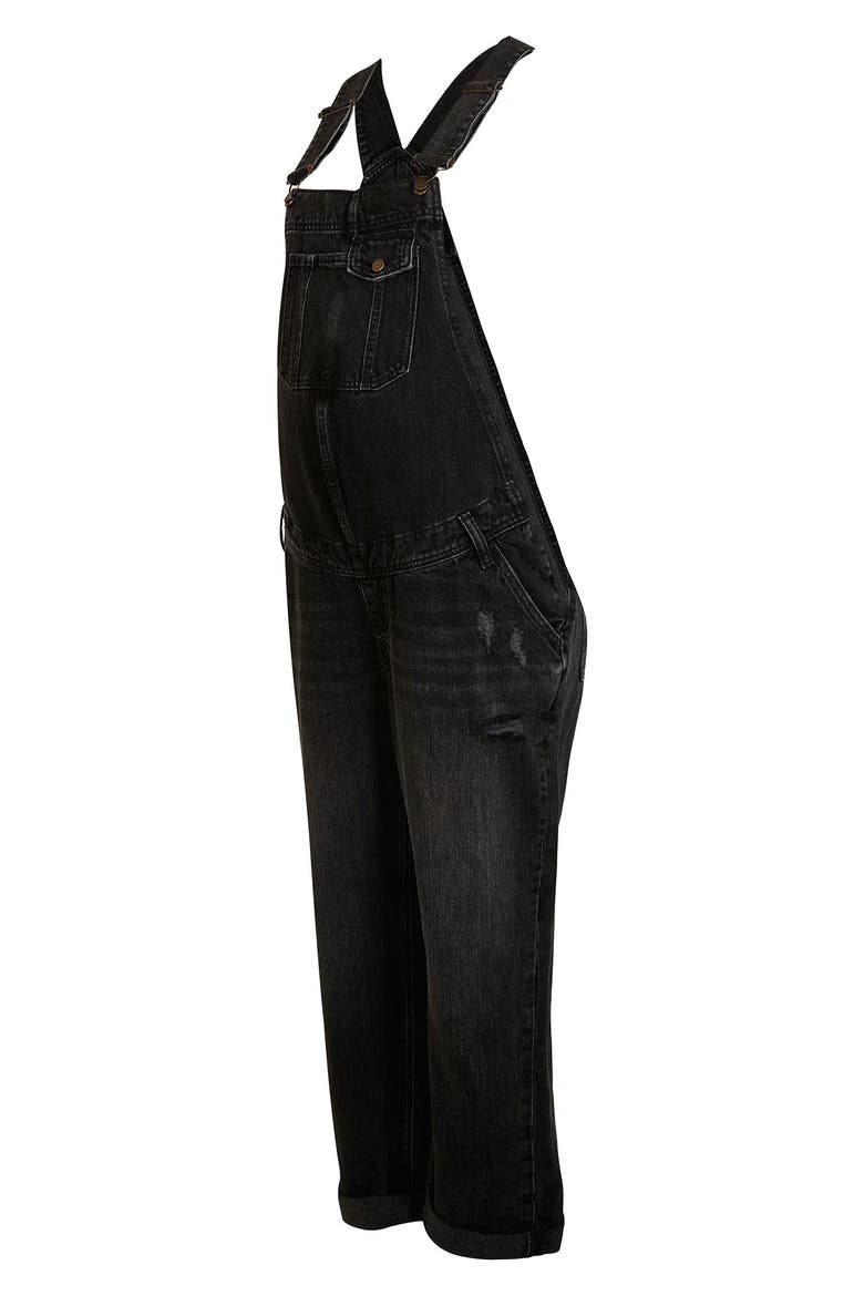 Maternity Nonstretch Denim Overalls, Alternate, color, BLACK