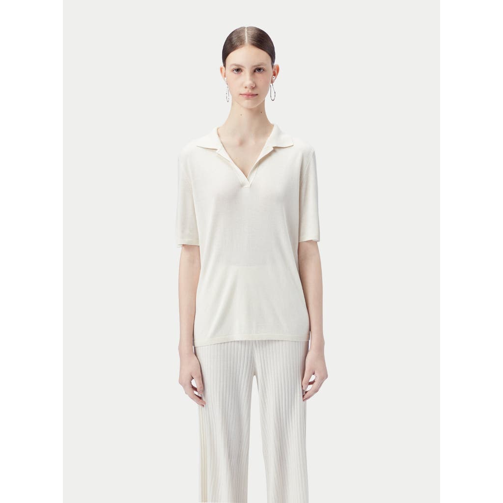 Gobi Mongolian Cashmere Silk Cashmere Polo Shirt In Whisper White