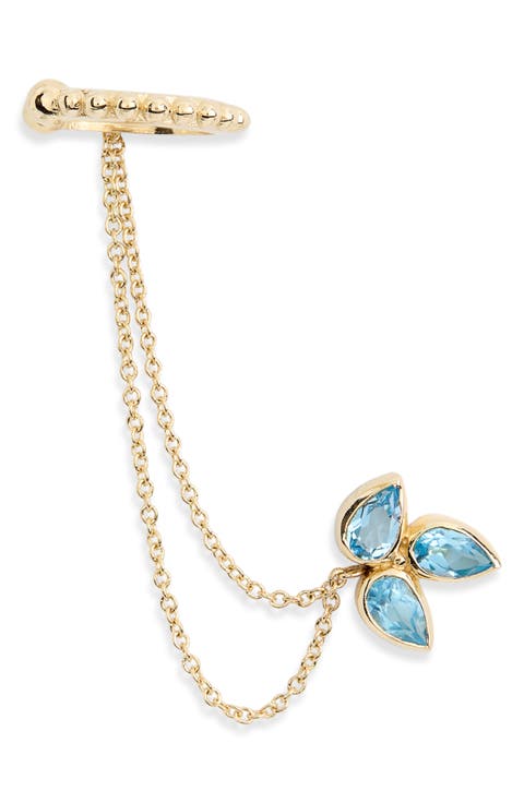 Bouquet Topaz Cuff & Stud Chain Earring