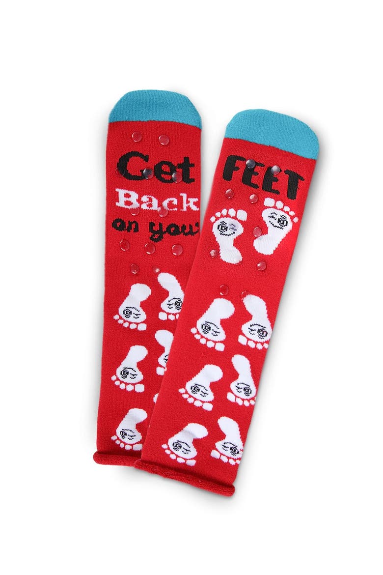 Big Kid's Back On Your Feet Greeting Card Crew Socks, Alternate, color, Red