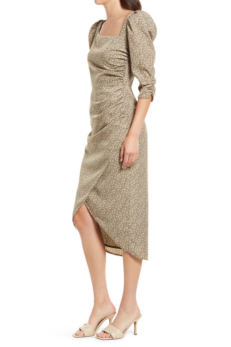 Asymmetric Neck Puff Shoulder Dress, Alternate, color, SAGE FLORAL