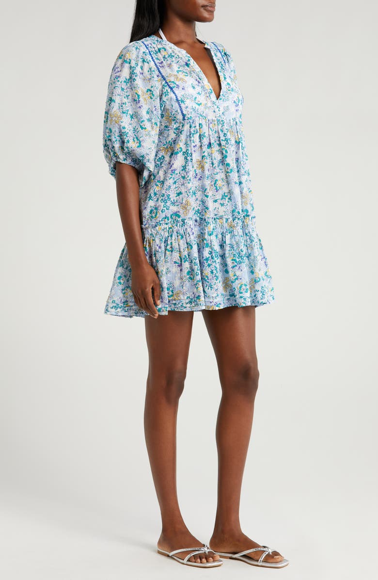 Poupette St Barth Aria Floral Cover-Up Minidress, Alternate, color, Blue Sweet Liberty