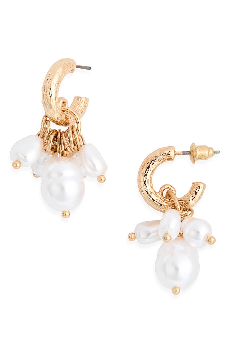 BP. Faux Pearl Drop Hoop Earrings, Main, color, Ivory- Gold