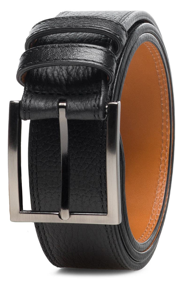 Magnanni Eastwood Pebble Leather Belt, Alternate, color, Black Pebble