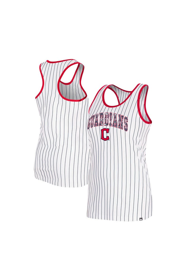 Women's New Era White Cleveland Guardians Sequin Pinstripe Racerback Tank Top, Main, color, White