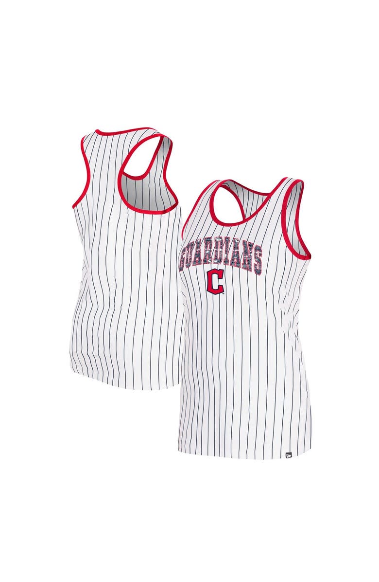 New Era Women's New Era White Cleveland Guardians Sequin Pinstripe Racerback Tank Top, Main, color, White