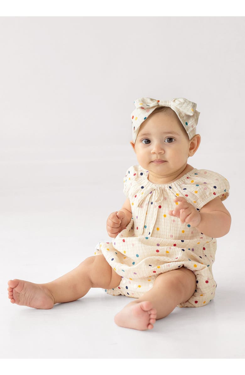 Mabel + Honey Confetti Cutie Cap Sleeve Romper, Alternate, color, Dots, Beige