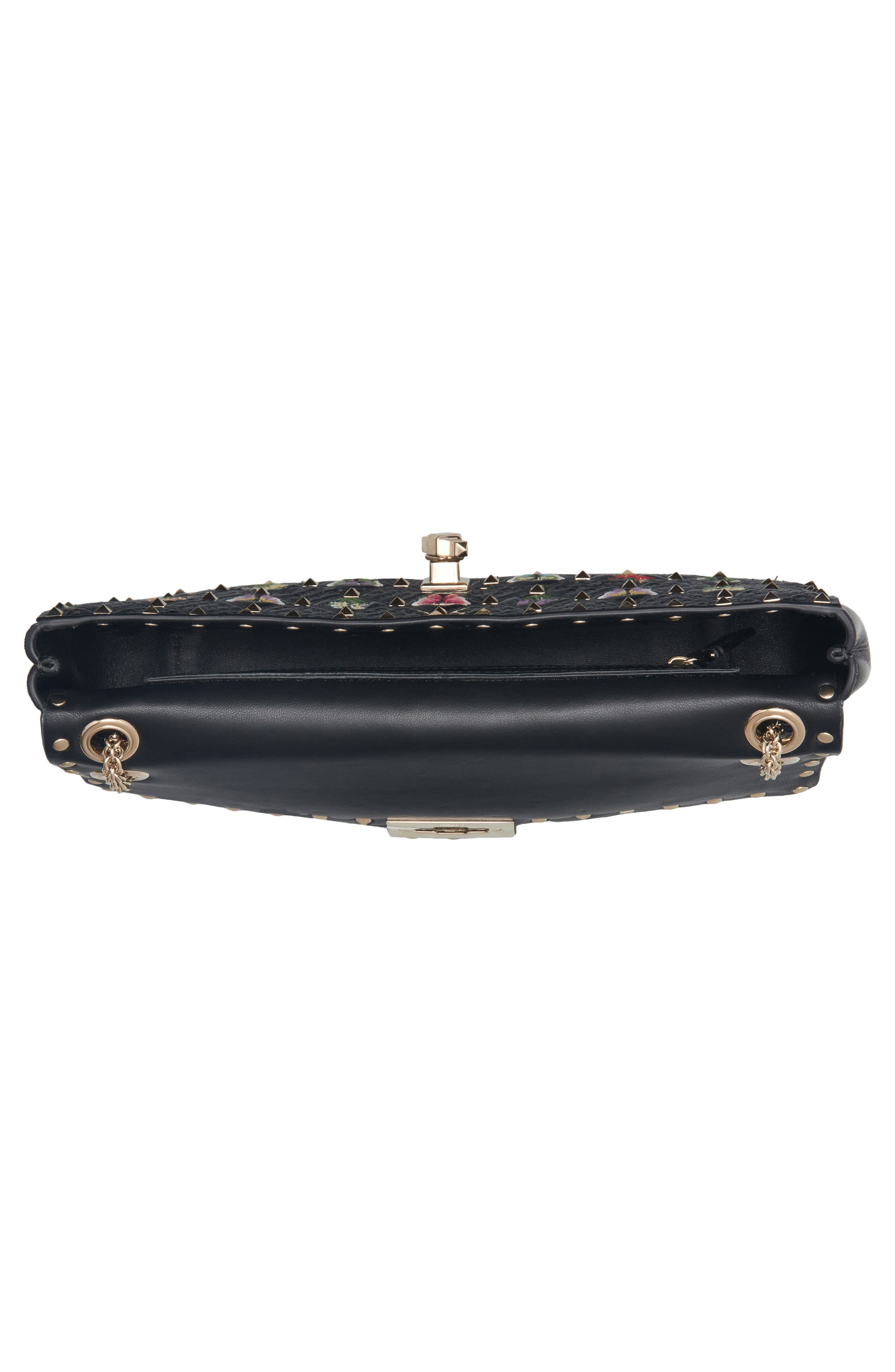 Small Rockstud Embroidered Leather Shoulder Bag, Alternate, color, BLACK