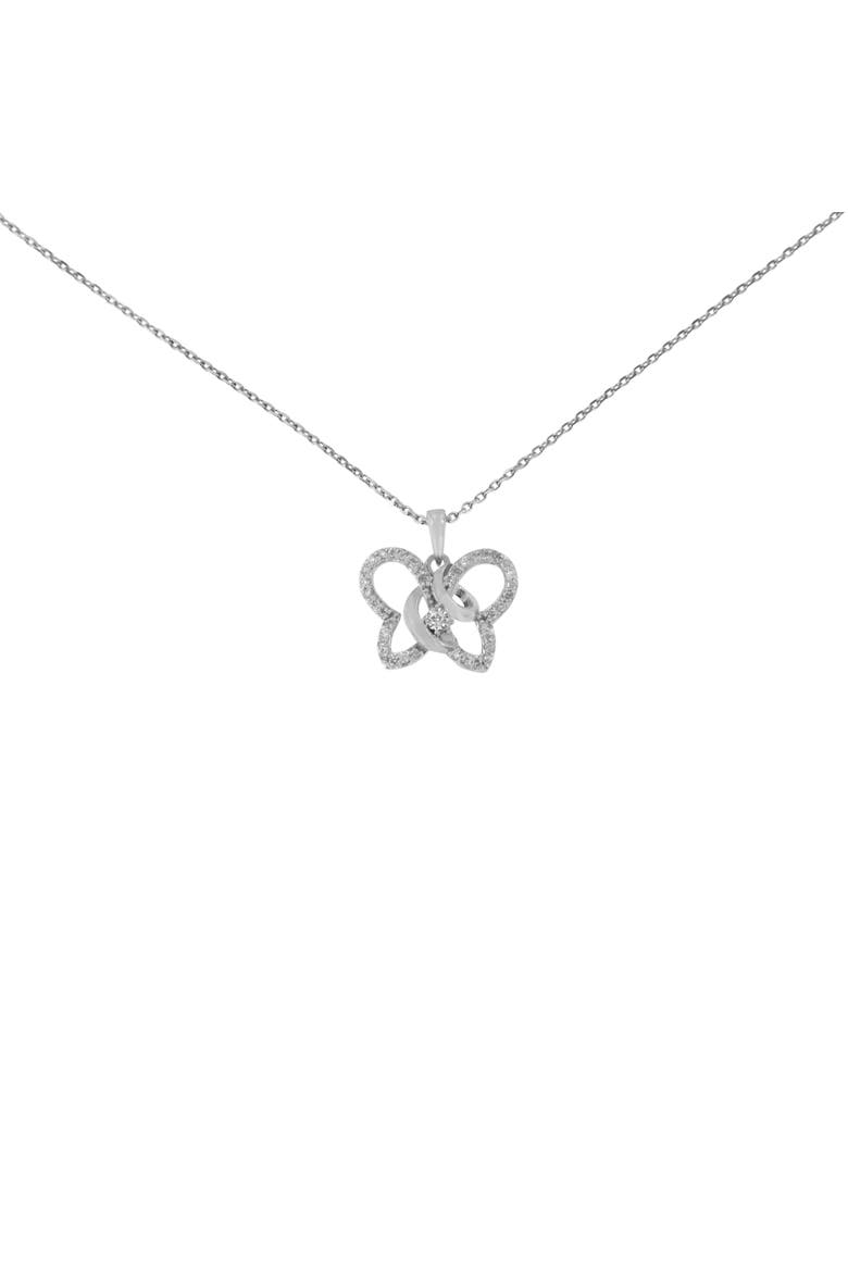 Silver 1/4 cttw Prong-Set Diamond Butterfly 18" Pendant Necklace, Alternate, color, White