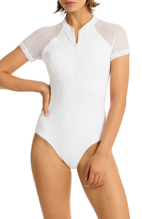 Drift Short Sleeve Front Zip One-Piece Swimsuit
