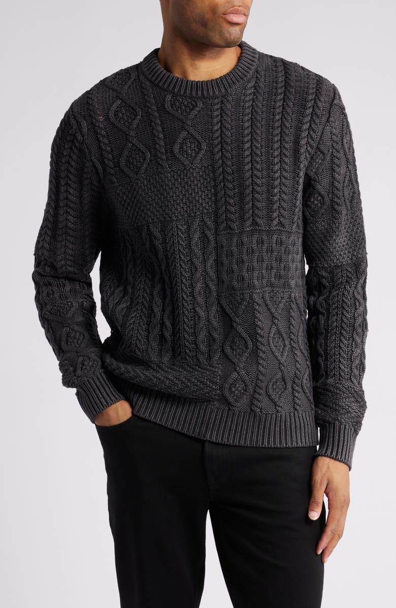 Schott NYC Stonewashed Patchwork Cable Sweater, Main, color, 