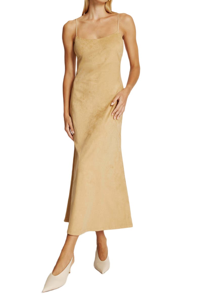 Bardot Nadira Faux Suede Midi Dress, Main, color, Soft Camel