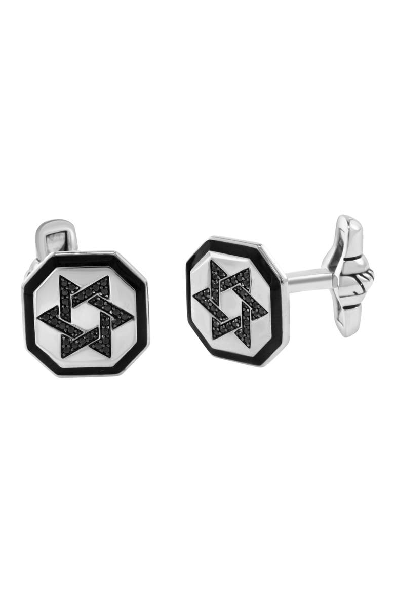 Men's Sterling Silver Black Spinel Star of David Cuff Links, Main, color, BLACK