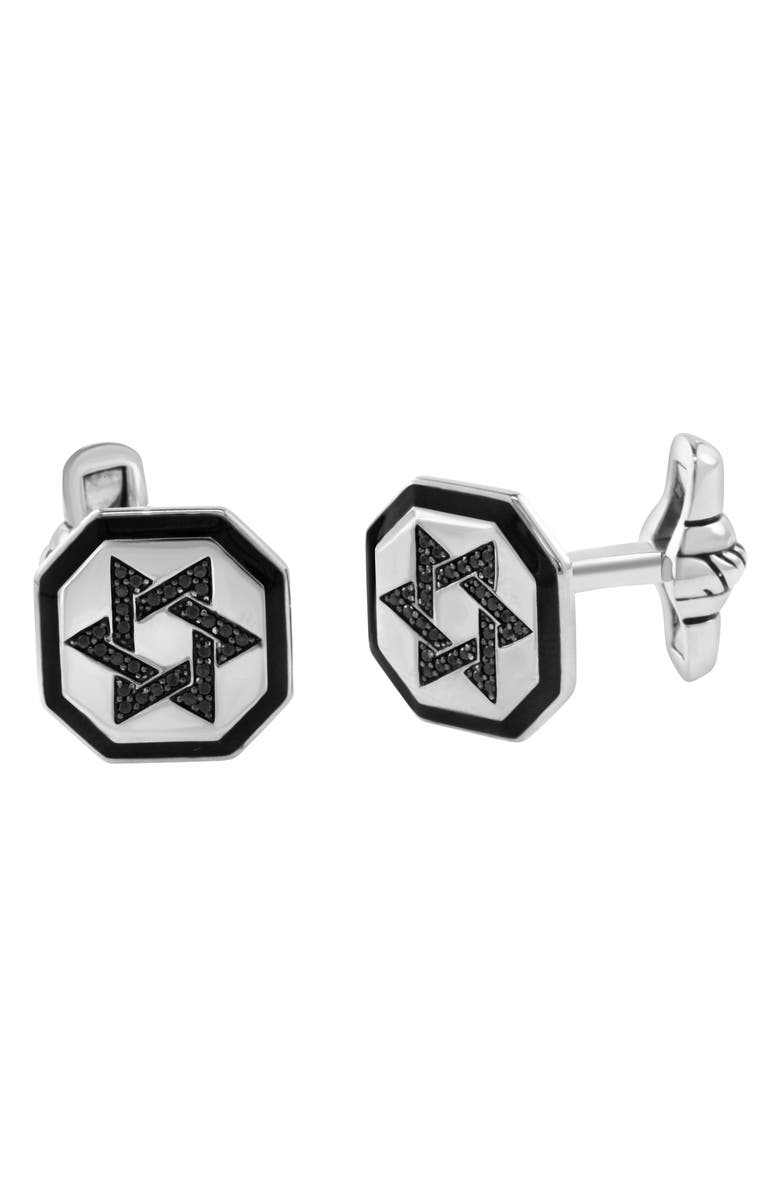 EFFY Men's Sterling Silver Black Spinel Star of David Cuff Links, Main, color, Black