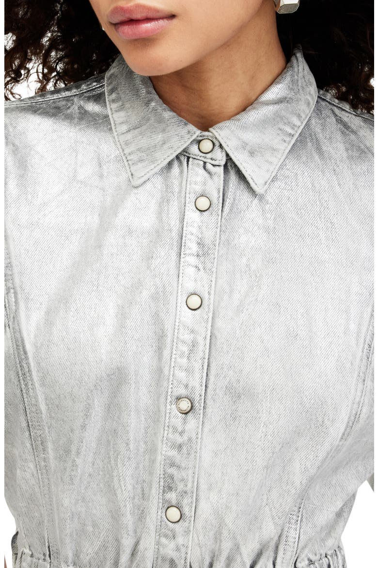 Osa Metallic Puff Sleeve Denim Shirtdress, Alternate, color, METALLIC SILVER