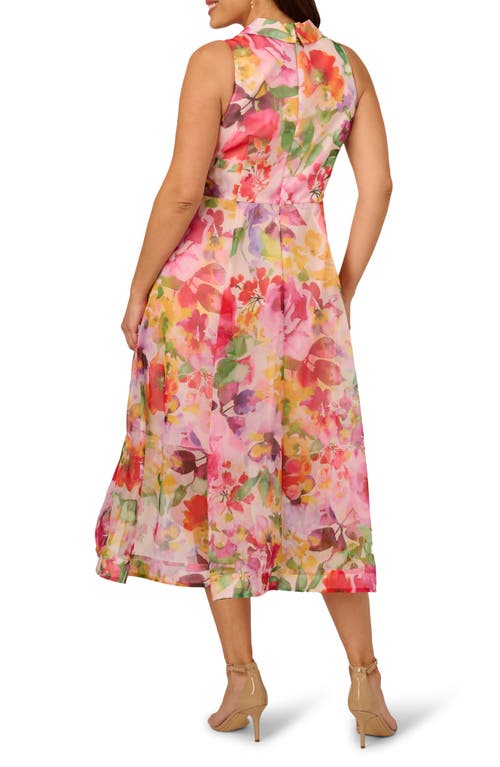 Adrianna Papell Print High-low Midi Dress In Pink Multi