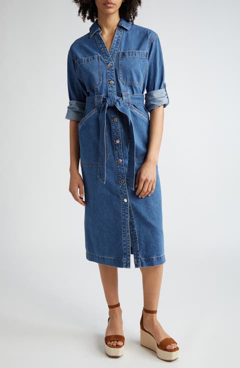 Evelyn Belted Long Sleeve Denim Shirtdress