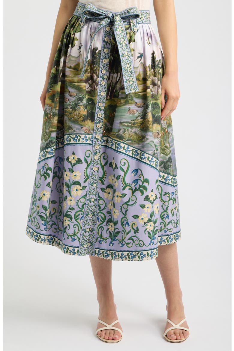 Countryside Landscape Midi Skirt, Main, color, GREEN