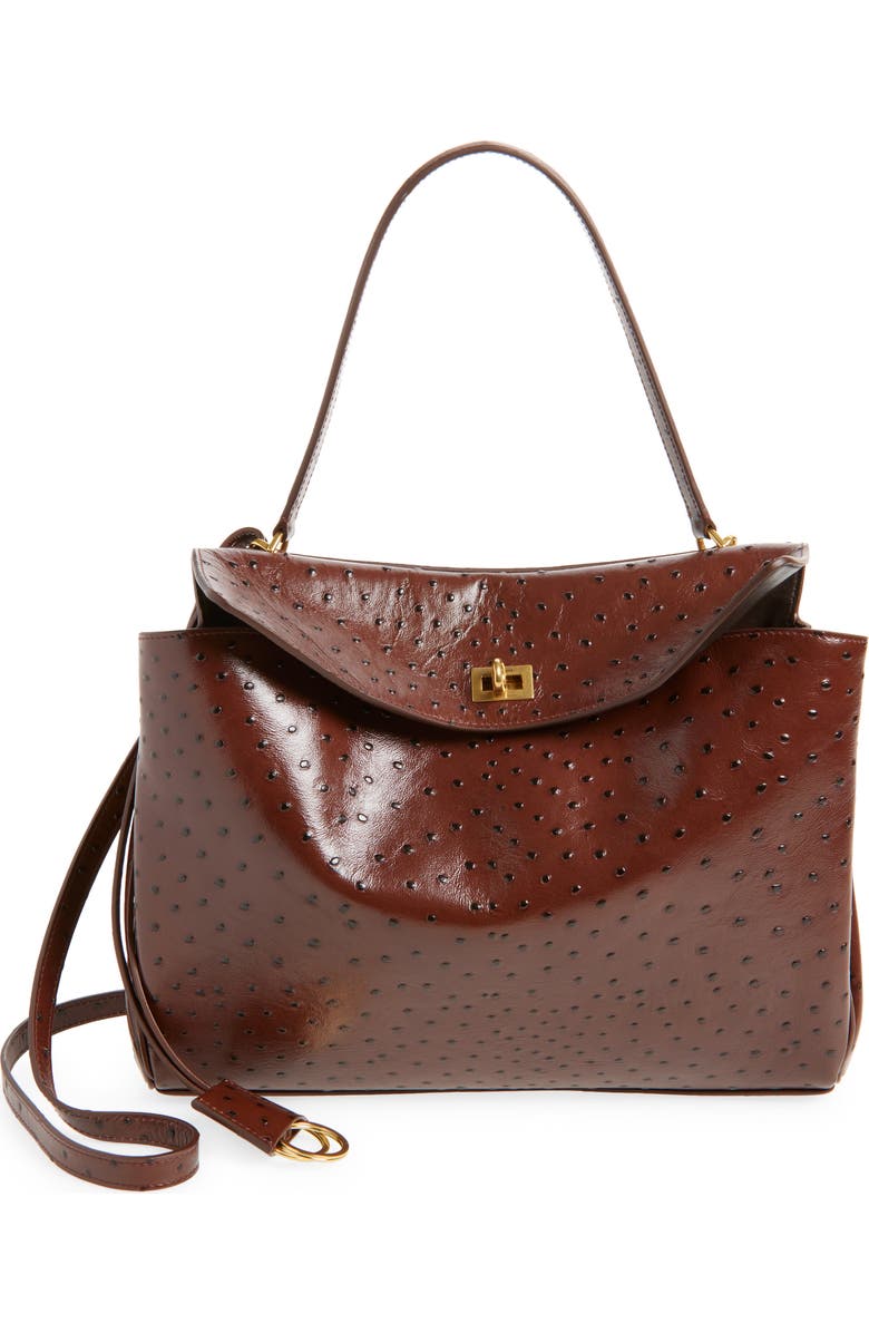 Balenciaga Rodeo Ostrich Embossed Leather Top Handle Bag, Main, color, 2053 Chocolate