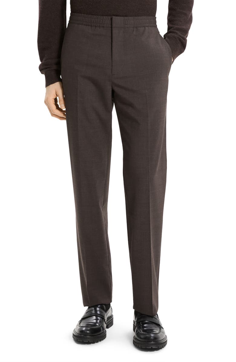 Theory Curtis Motion Wool Blend Pants, Main, color, Brownwood Melange