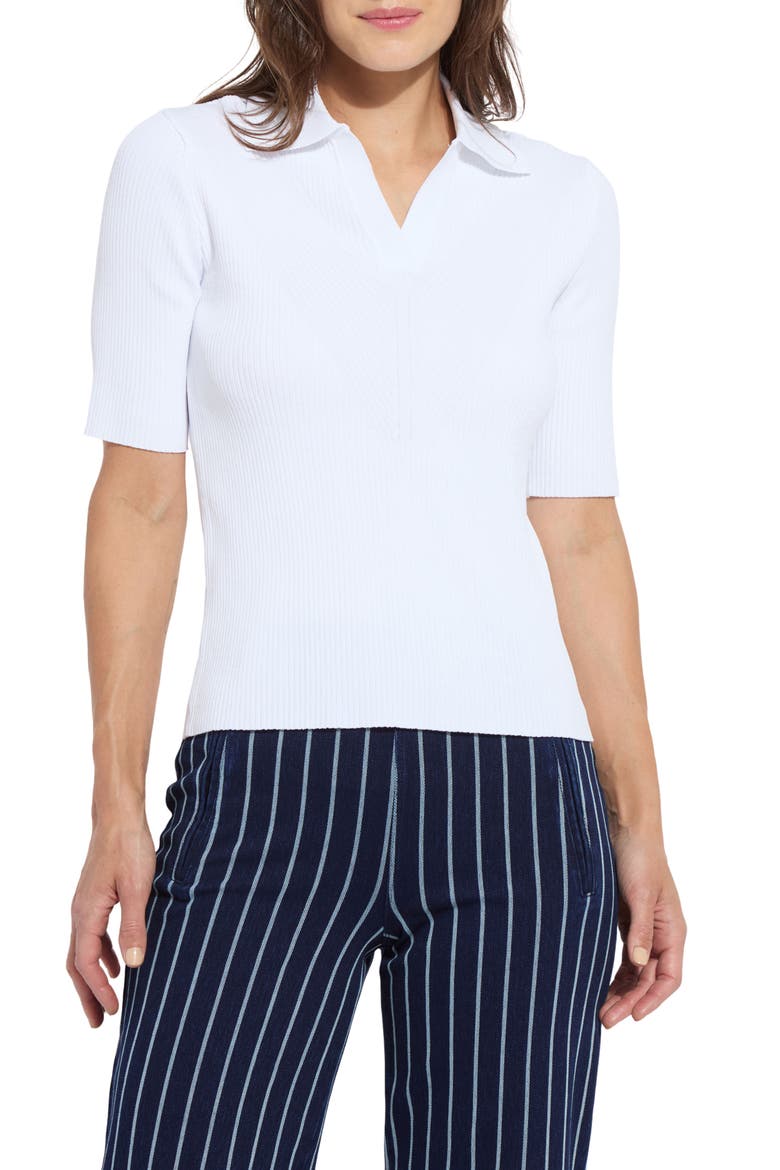 Kenzie Johnny Collar Rib Polo, Main, color, WHITE