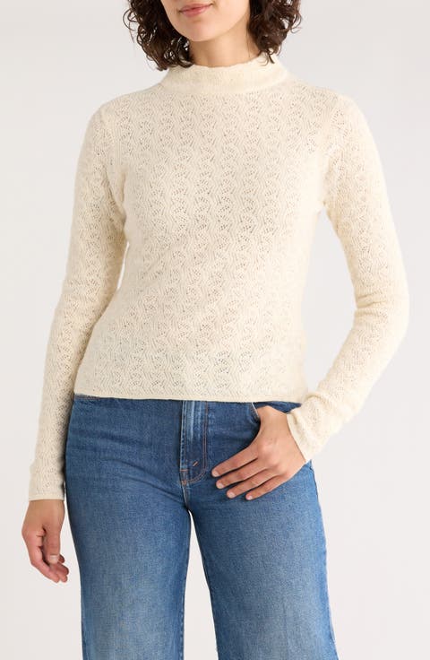Lucia Pointelle Stitch Mock Neck Sweater