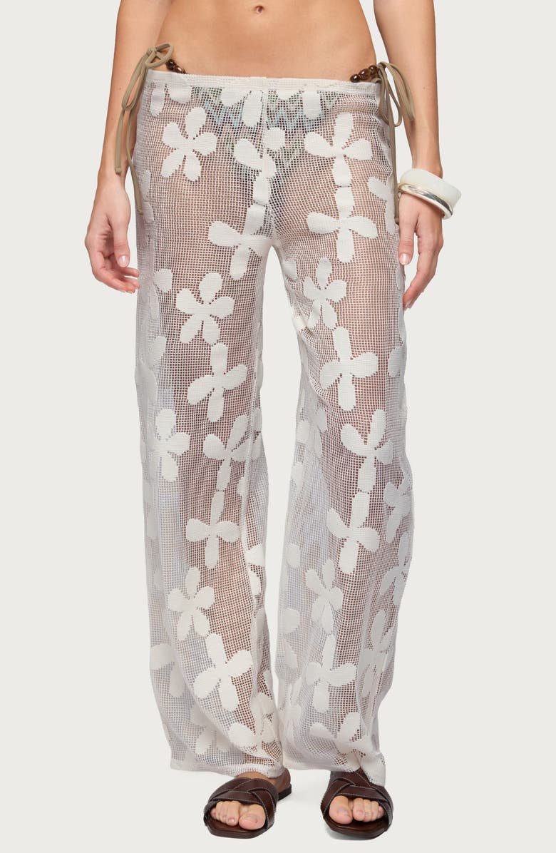 EDIKTED Candace Sheer Floral Cover-Up Pants, Main, color, Cream