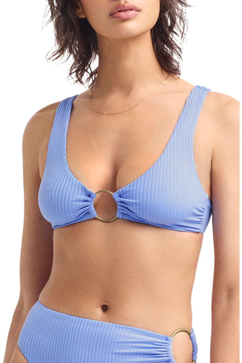 Skylar Ring Detail Rib Bikini Top, Main, color, SKY