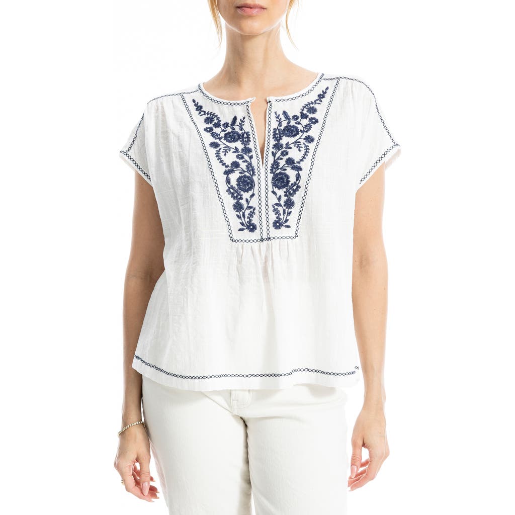 MAX STUDIO MAX STUDIO EMBROIDERED SHORT SLEEVE COTTON BLEND TOP