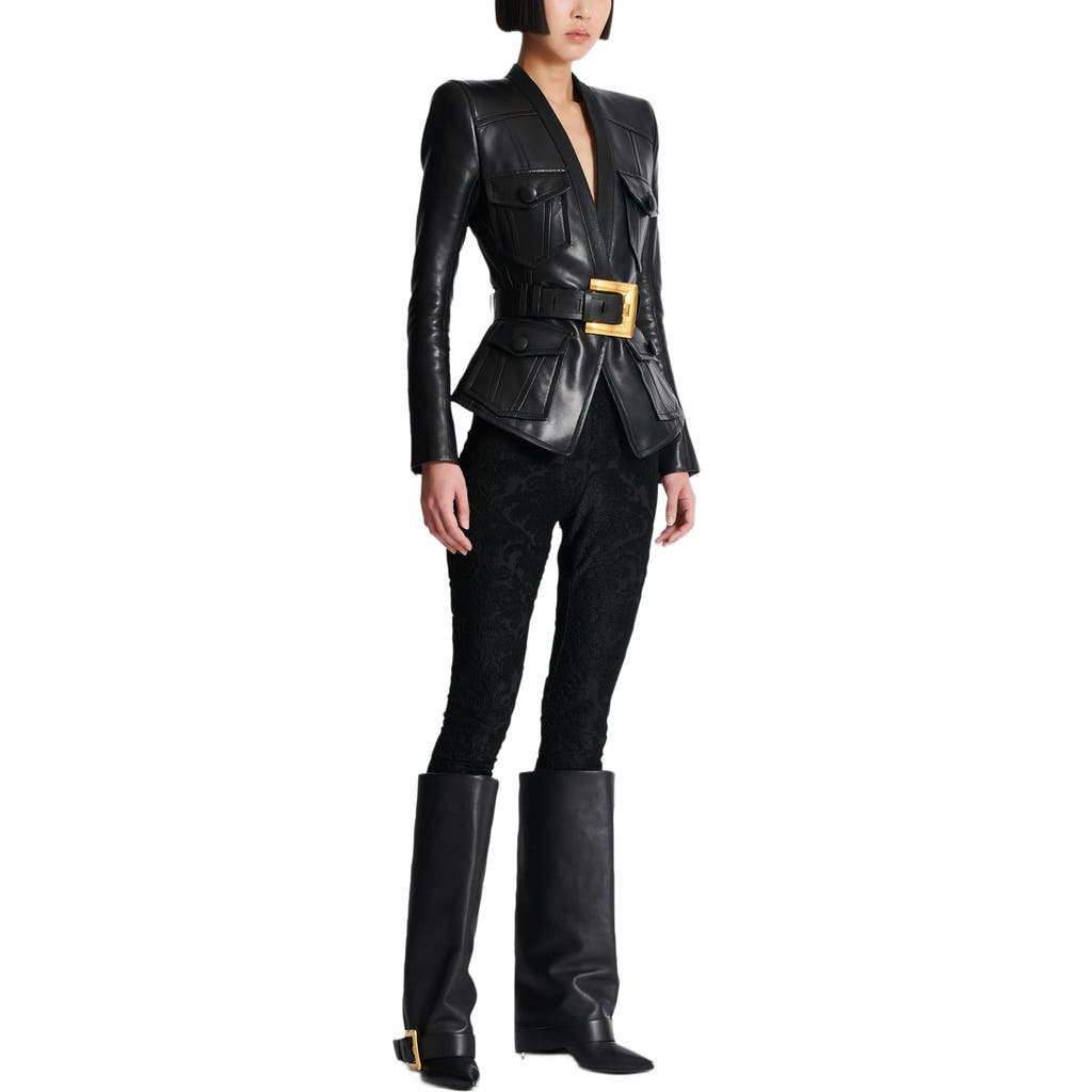 Balmain Belted 4 Pokets Fitted Lambskin Jacket Clothing In Black