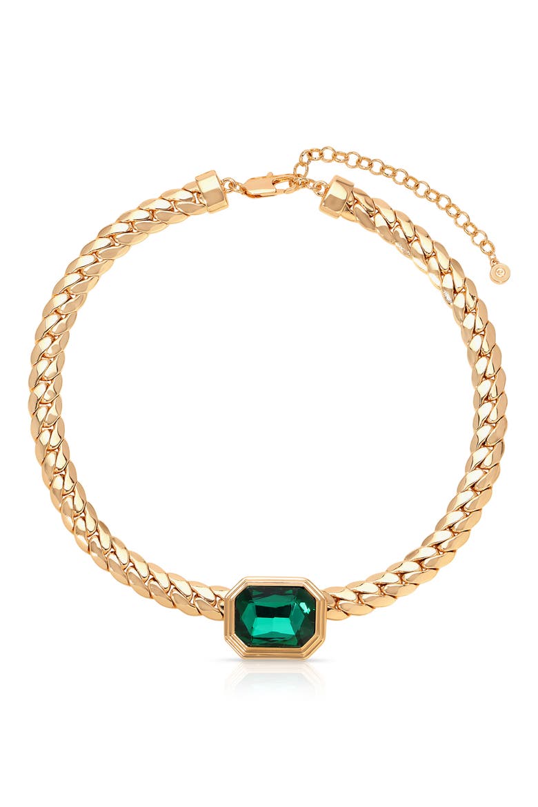 Deco Crystal Statement Cuban Chain Necklace, Main, color, GREEN