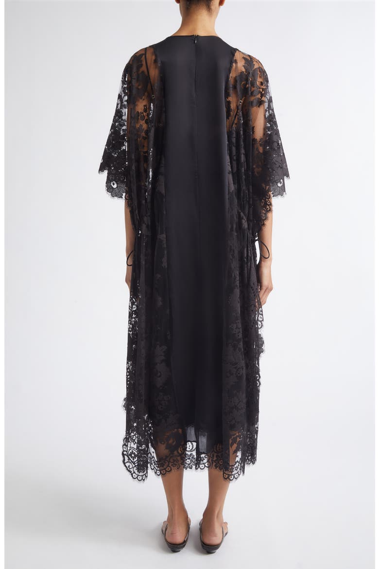 Valiant Silk & Lace Midi Dress, Alternate, color, BLACK