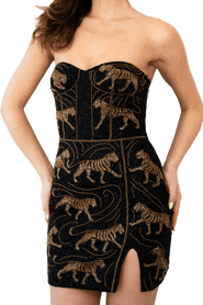 Self-Adore Tiger Hand Beaded Embellished Mini Dress
