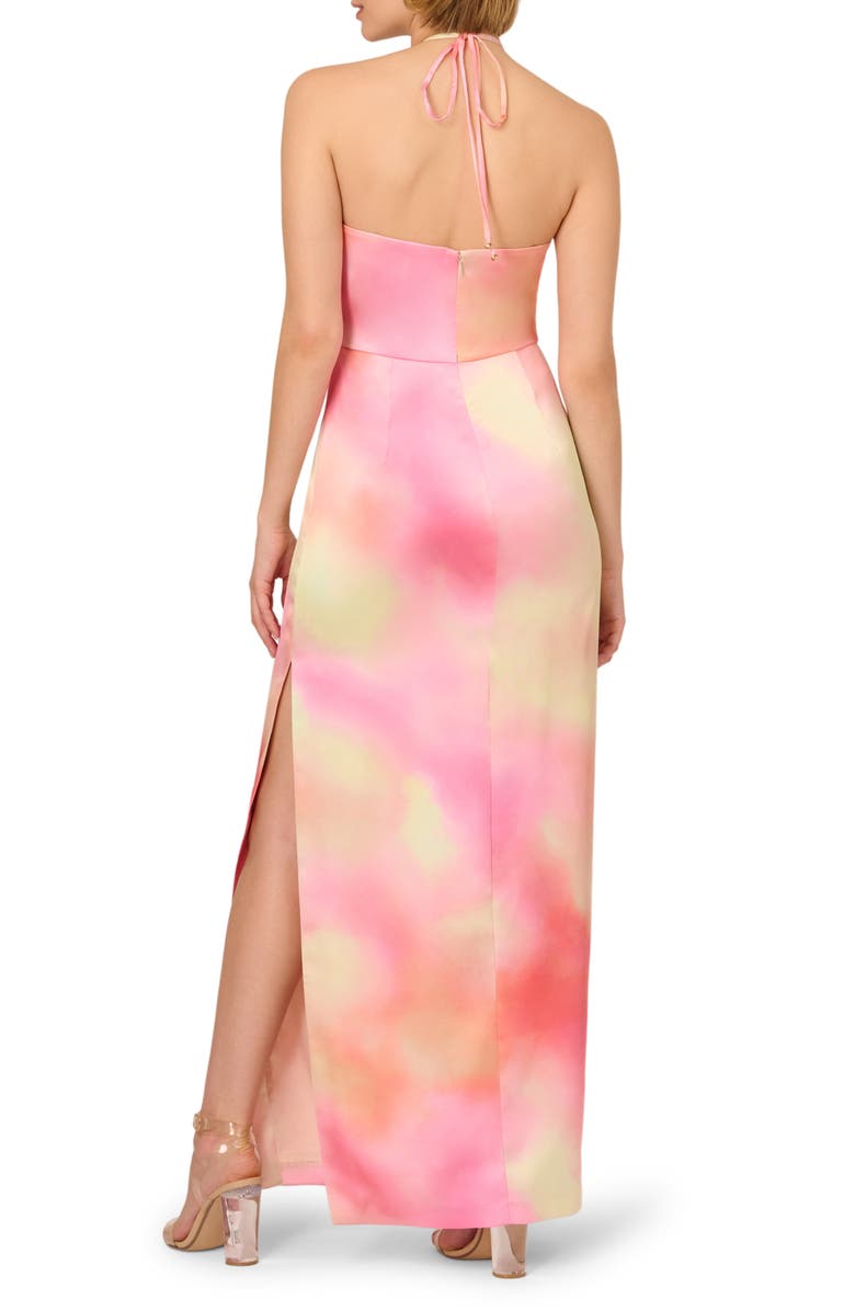 Adrianna Papell Watercolor Print Sateen Halter Dress, Alternate, color, Pink Multi