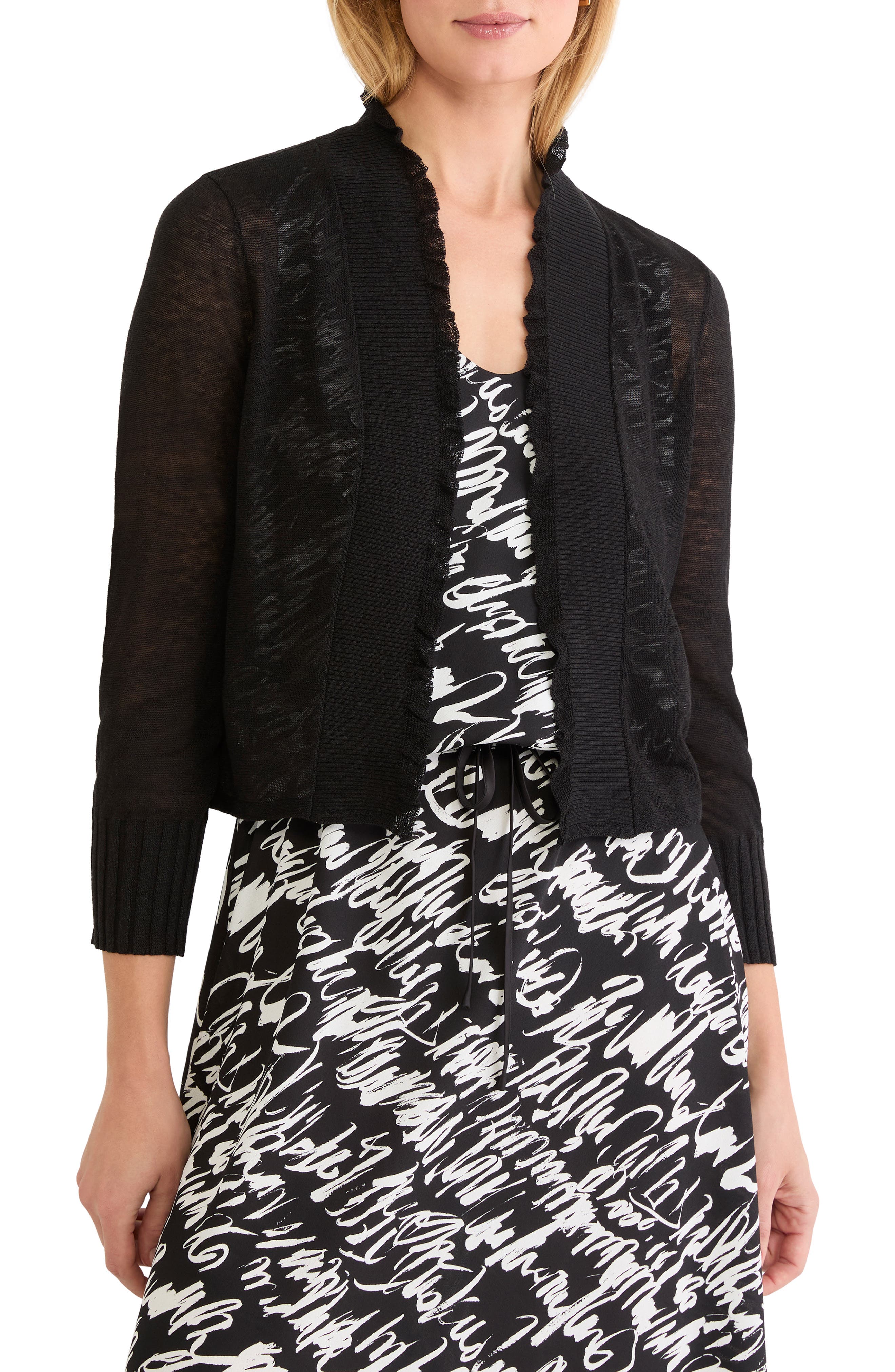 Ruffle Featherweight Linen Blend Cardigan