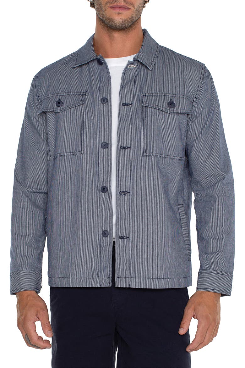 Microstripe Flap Pocket Overshirt, Main, color, NAVY IVORY STRIPE