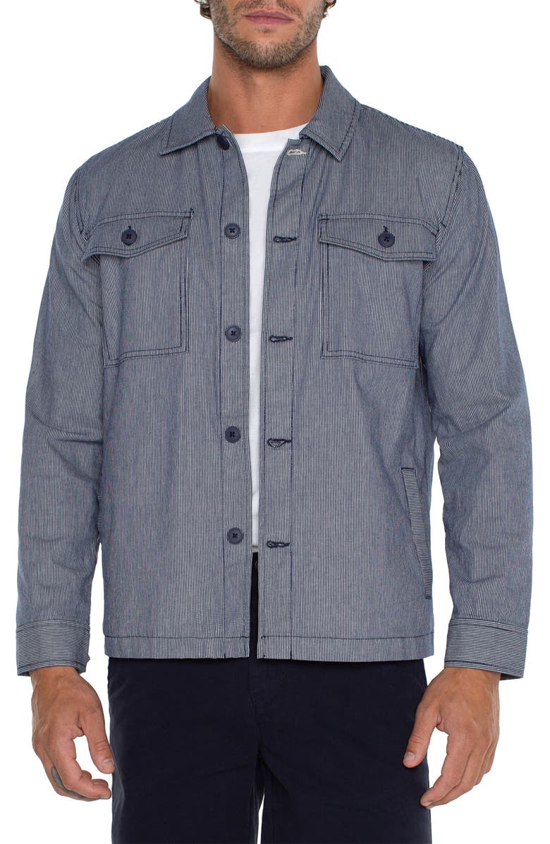 Liverpool Los Angeles Microstripe Flap Pocket Overshirt, Main, color,
