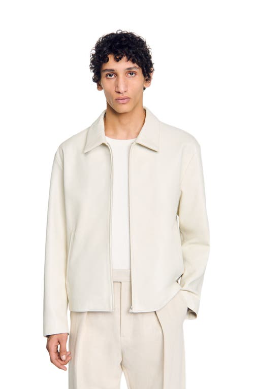 Sandro Classic Leather Jacket In Aluminum